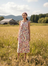 Amai dress by Blissfully Brand - Sleeveless boho maxi dress with colorful abstract floral patterns. Retro Chic